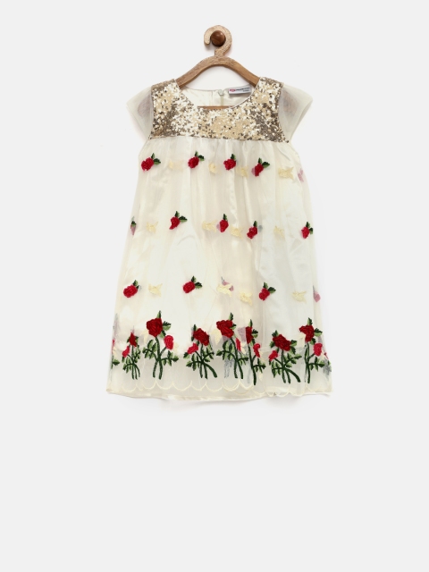 

Peppermint Girls Off-White Self-Design Fit & Flare Dress
