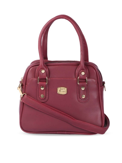 

LELYS Maroon Leather Shopper Handheld Bag with Tasselled