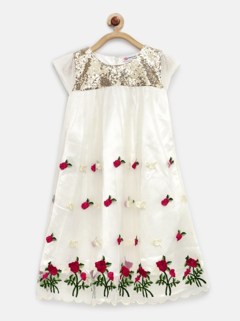 

Peppermint Girls Off-white Floral Embroidered Empire-Line Dress