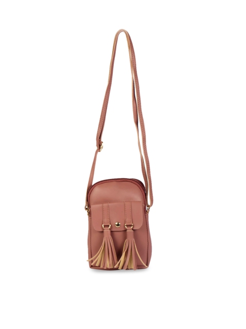 

LELYS Peach-Coloured Leather Swagger Sling Bag with Tasselled