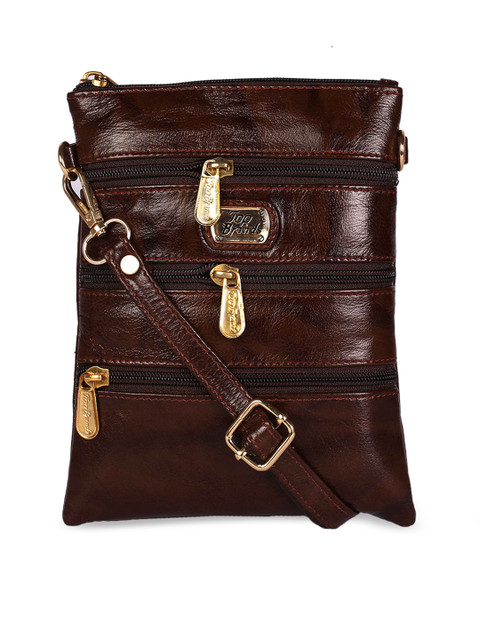 

LELYS Brown Textured Leather Structured Sling Bag
