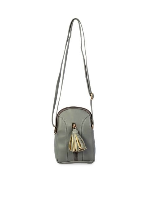

LELYS Grey PU Half Moon Sling Bag with Tasselled