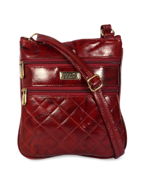 

LELYS Maroon Leather Bucket Shoulder Bag with Quilted