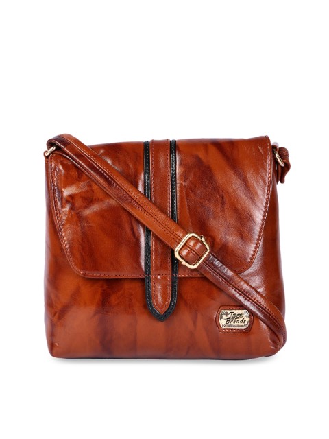 

LELYS Brown Textured Leather Structured Sling Bag