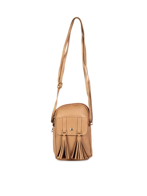 

LELYS Beige Leather Structured Sling Bag with Tasselled
