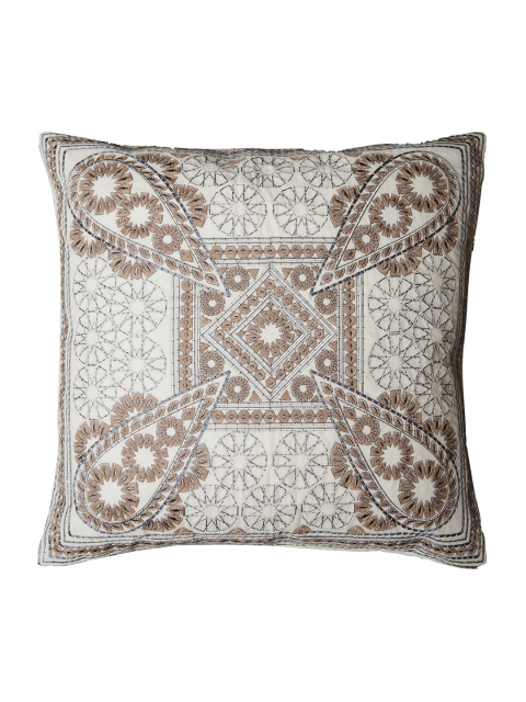

Ritu Kumar Off White & Beige Embroidered Velvet Square Cushion Cover with Filler