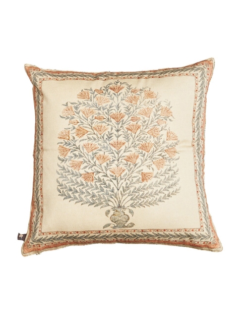 

Ritu Kumar Beige & Gold-Toned Floral Cotton Silk Square Cushion Covers With Filler