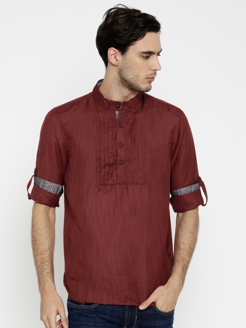 The Indian Garage Co Men Maroon Slim Fit Short Kurta available at myntra for Rs.519