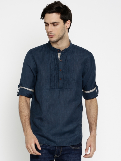 

The Indian Garage Co Men Navy Blue Slim Fit Short Kurta