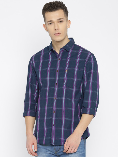 

The Indian Garage Co Men Navy & Purple Slim Fit Checked Casual Shirt, Navy blue