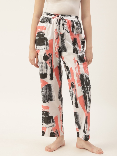 

Not Just Pyjamas Women White & Black Printed Cotton Lounge Pants