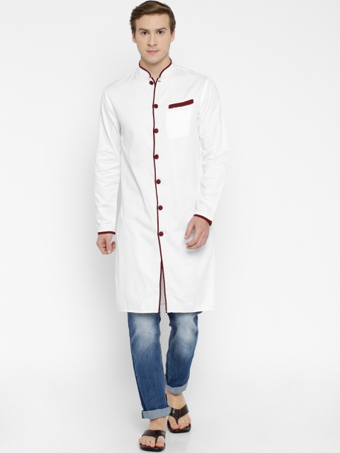 

The Indian Garage Co Men White Woven Straight Kurta