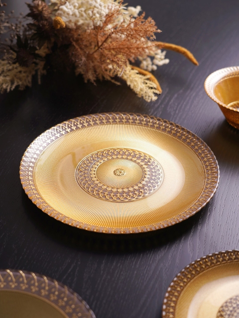 

Pure Home and Living Unisex Brown Katre Gold-Tonned Dinner Plate