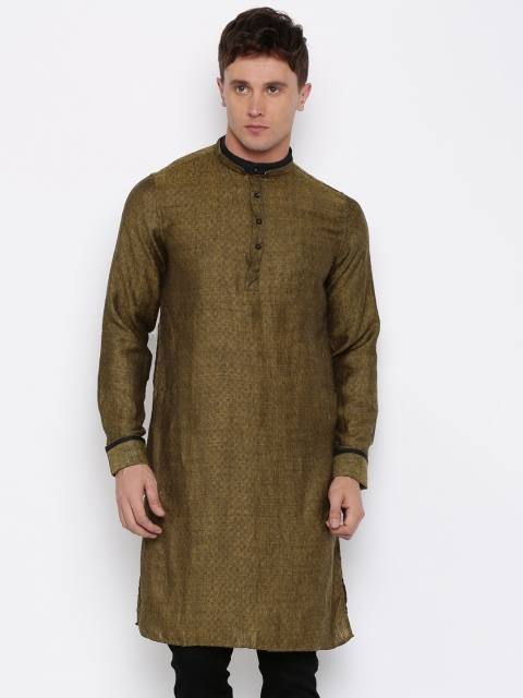 

Freehand Men Olive Green Patterned Straight Kurta