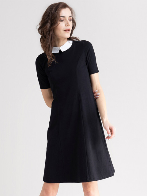 

FableStreet Black & White Peter Pan Collar Formal A-Line Dress