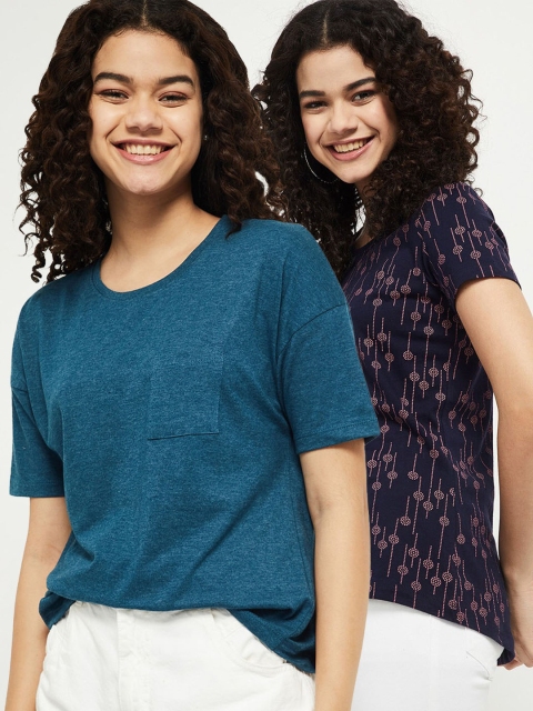 

max Women Set of 2 Teal & Navy Blue T-shirt