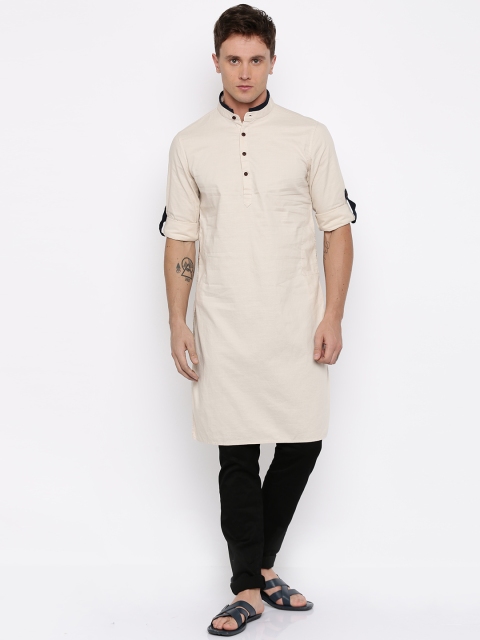 

Freehand Men Beige Solid Straight Kurta