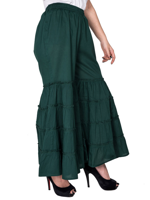 

Swasti Women Green Flared Cotton Ethnic Palazzos