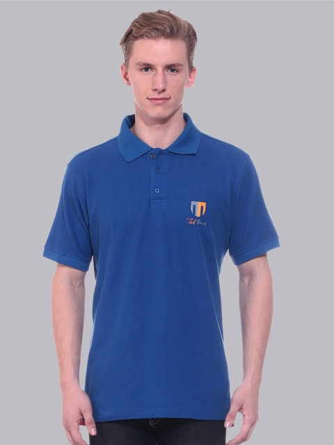 

Ted Smith Men Blue Solid Polo Collar Cotton T-shirt