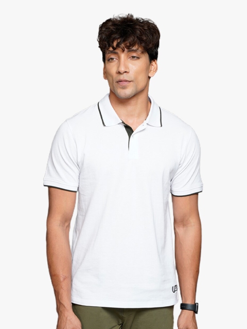 

ULTRAMATE Men White Polo Collar Cotton T-shirt