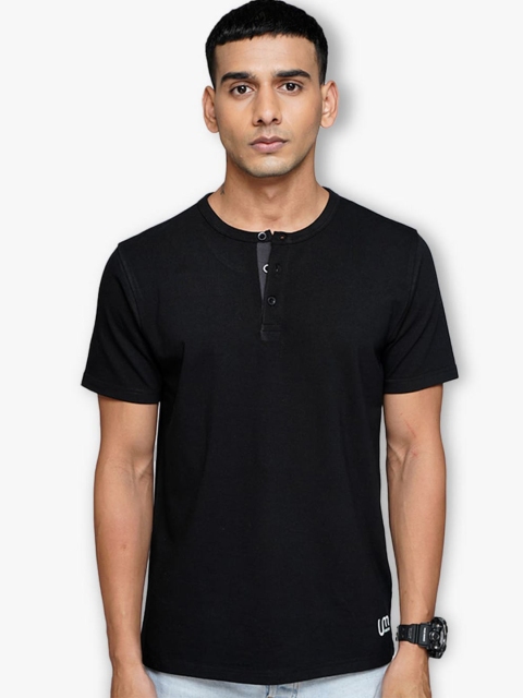 

ULTRAMATE Men Black Henley Neck T-shirt