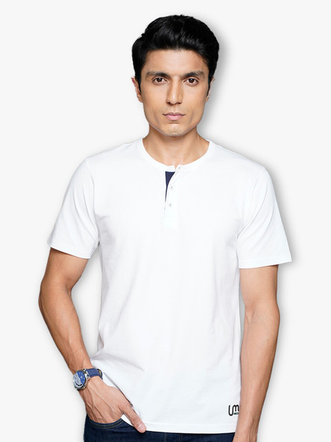 

ULTRAMATE Men White Henley Neck T-shirt