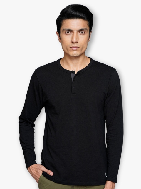

ULTRAMATE Men Black Henley Neck T-shirt