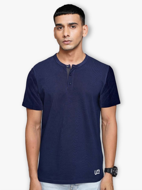 

ULTRAMATE Men Navy Blue Henley Neck T-shirt