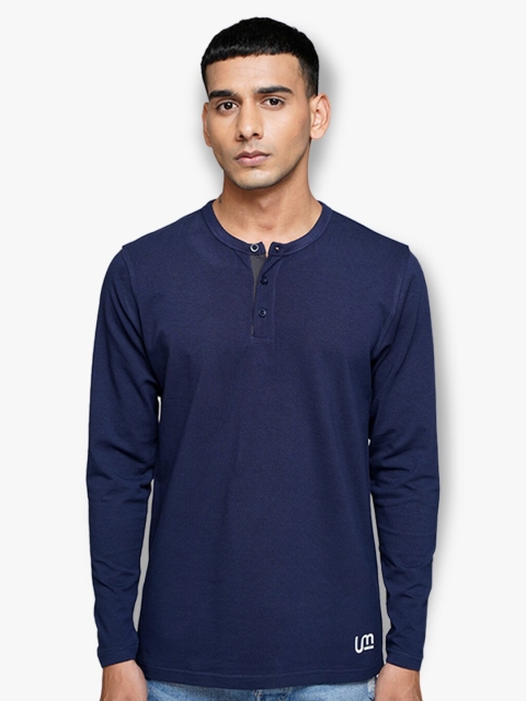 

ULTRAMATE Men Navy Blue Henley Neck T-shirt