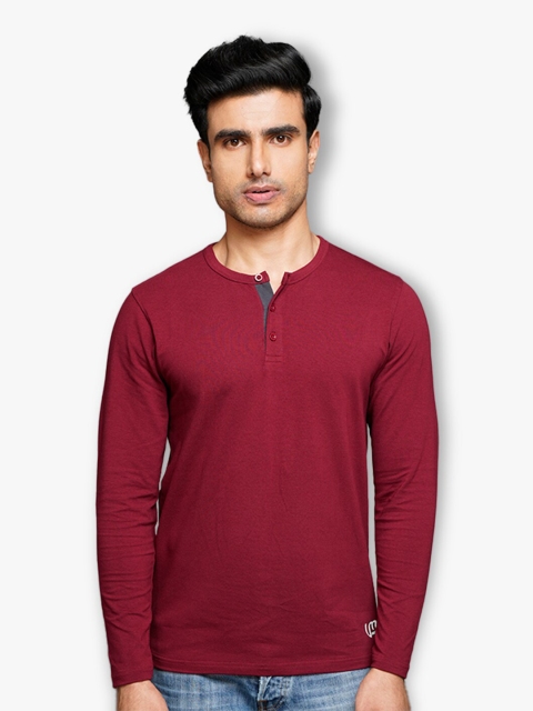 

ULTRAMATE Men Maroon Henley Neck T-shirt