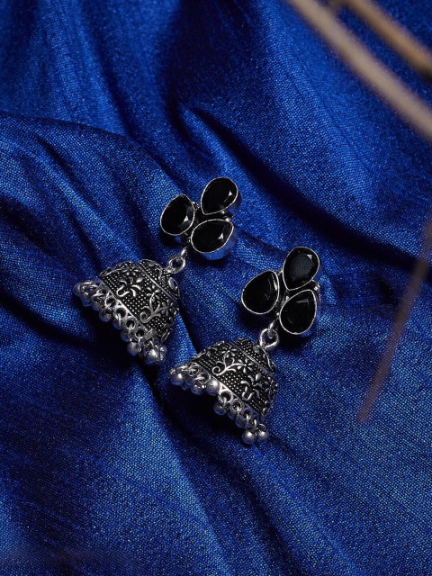 

GloBox By ZeroKaata Silver-Toned Contemporary Jhumkas Earrings