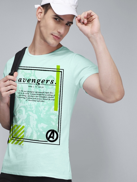 

Free Authority Men Blue & Black Typography Avengers Printed Pure Cotton T-shirt