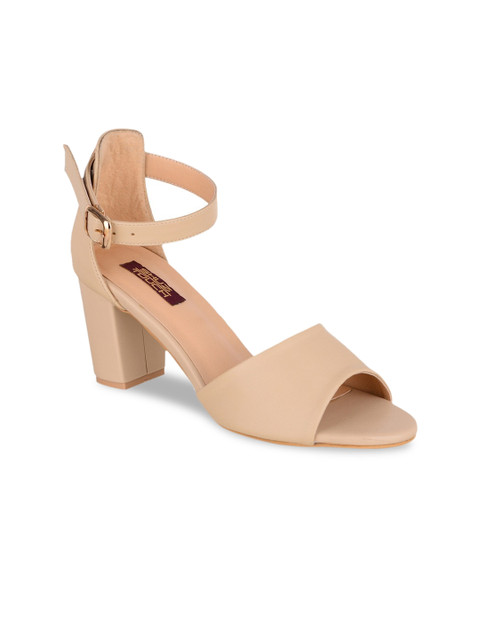 

SHUZ TOUCH Beige Block Peep Toes With Buckles