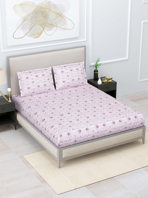 

Home Fresh Pink Geometric 120 TC King Bedsheet with 2 Pillow Covers