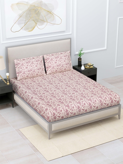 

Home Fresh Maroon & Beige Floral 120 TC Cotton King Bedsheet with 2 Pillow Covers