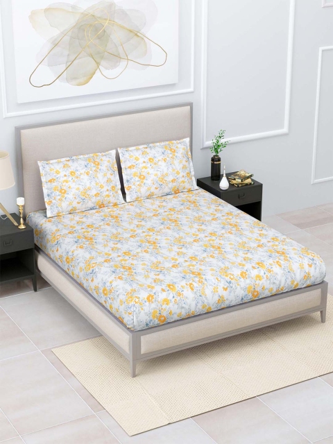 

Home Fresh White & Grey Floral Cotton 120 TC King Bedsheet with 2 Pillow Covers