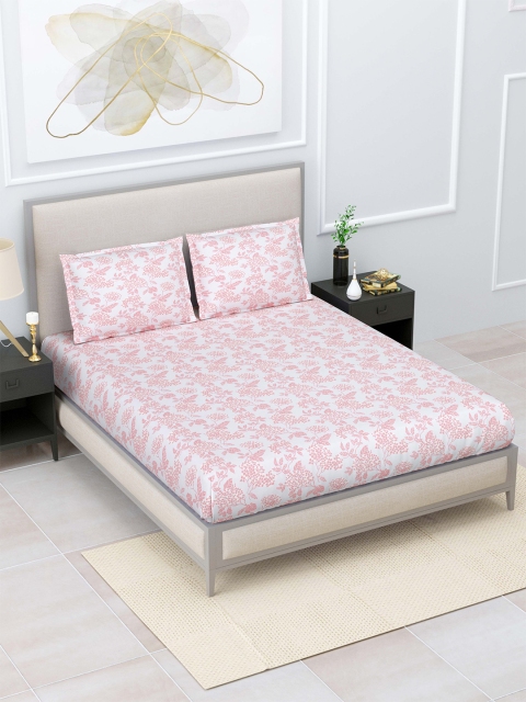 

Home Fresh Peach-Coloured & White Floral 120 TC King Bedsheet with 2 Pillow Covers