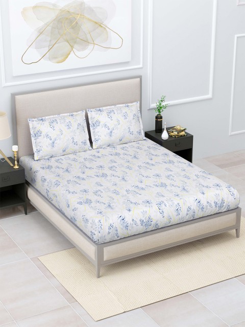 

Home Fresh Grey & Blue Floral 120 TC King Bedsheet with 2 Pillow Covers