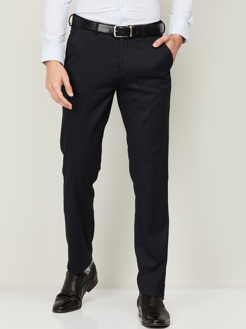 

CODE by Lifestyle Men Navy Blue Textured Slim Fit Formal Trousers