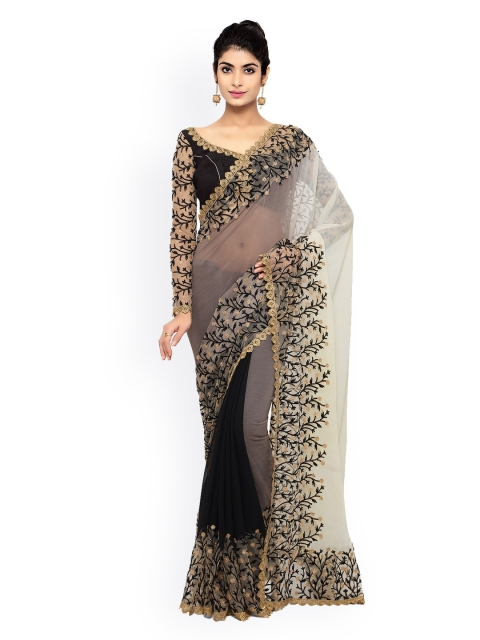 

Triveni Black & Grey Chiffon & Net Embellished Saree