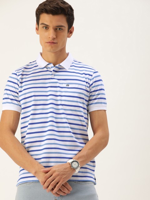 

Peter England Casuals Men White & Blue Striped Polo Collar T-shirt