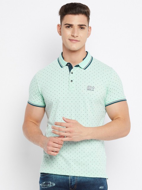 

Duke Men Powder Blue Printed Polo Collar Slim Fit Cotton T-shirt