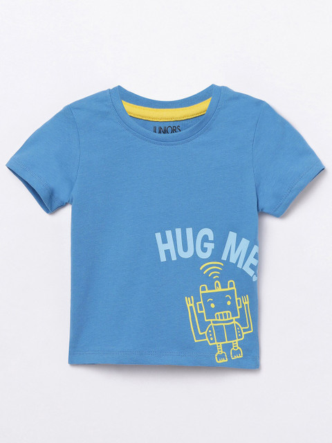

Juniors Boys Blue Typography Printed Cotton T-shirt