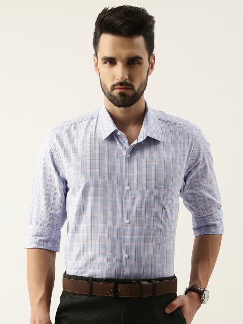 

Peter England Men Blue Slim Fit Checked Formal Pure Cotton Shirt