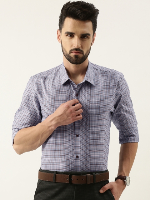 

Peter England Men Blue Slim Fit Tartan Checks Opaque Pure Cotton Formal Shirt