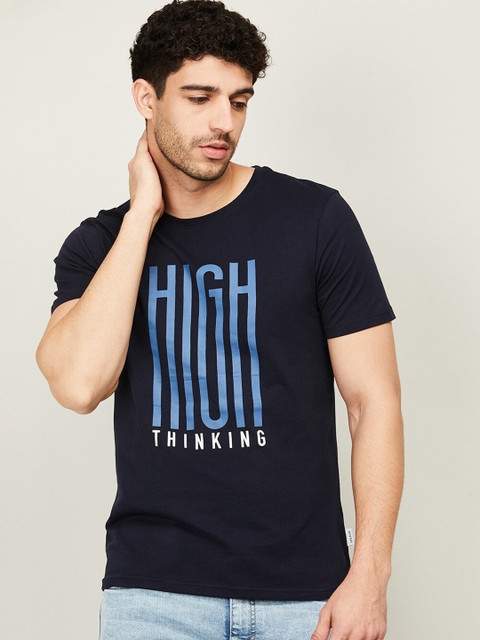 

Fame Forever by Lifestyle Men Navy Blue & White Typography Printed Cotton T-shirt