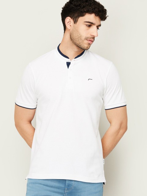 

Fame Forever by Lifestyle Men White Mandarin Collar Cotton T-shirt