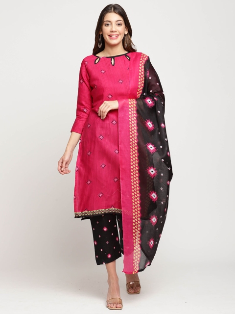 

Rajnandini Women Magenta Ethnic Motifs Embroidered Panelled Kurti with Trousers & With Dupatta