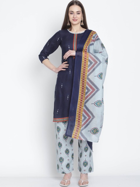 

Rajnandini Women Navy Blue Striped Layered Kurta with Salwar & With Dupatta