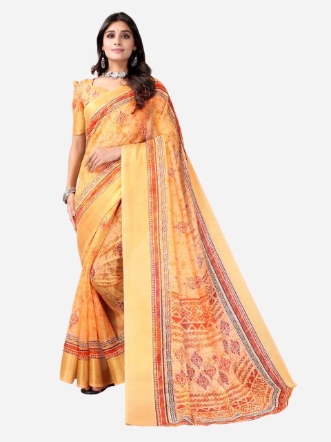 

SIRIL Orange & Red Ethnic Motifs Printed Saree